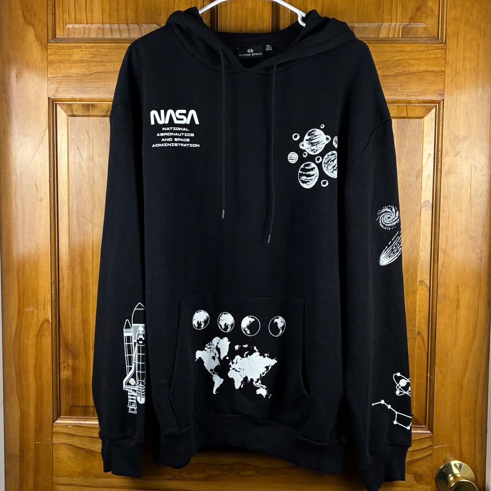 Hyper Space NASA Hoodie Mens XL Black White Spacecore Science Astronomy Space